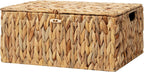 StorageWorks Extra Large Wicker Baskets with Lid for Organizing, Water Hyacinth Storage Baskets for Shelves, Decorative Box with Built-in Handles, Natural, 1 Pack