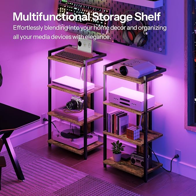 HOOBRO 4-Tier AV Media Stand, Media Console with Charging Station and LED Lig...