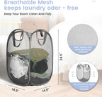 HOUSE AGAIN Mesh Popup Laundry Hamper, [Reinforced] Collapsible Laundry Basket, Foldable Pop Up Hamper with Durable Handles, Easy to Open and Fold for Dorm, Laundry Room, Bedroom, RV, (Grey）
