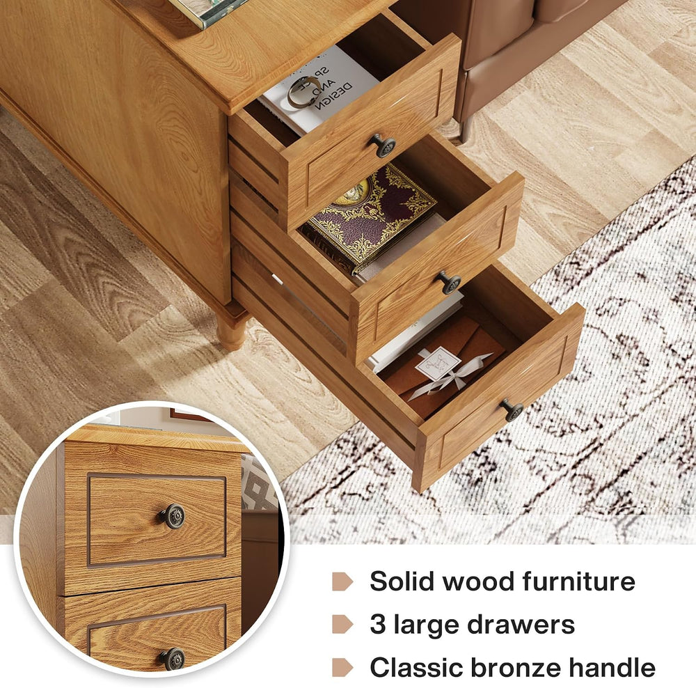 Tribesigns Solid Wood End Table, Fully Assembled Narrow Side Table with Drawe...