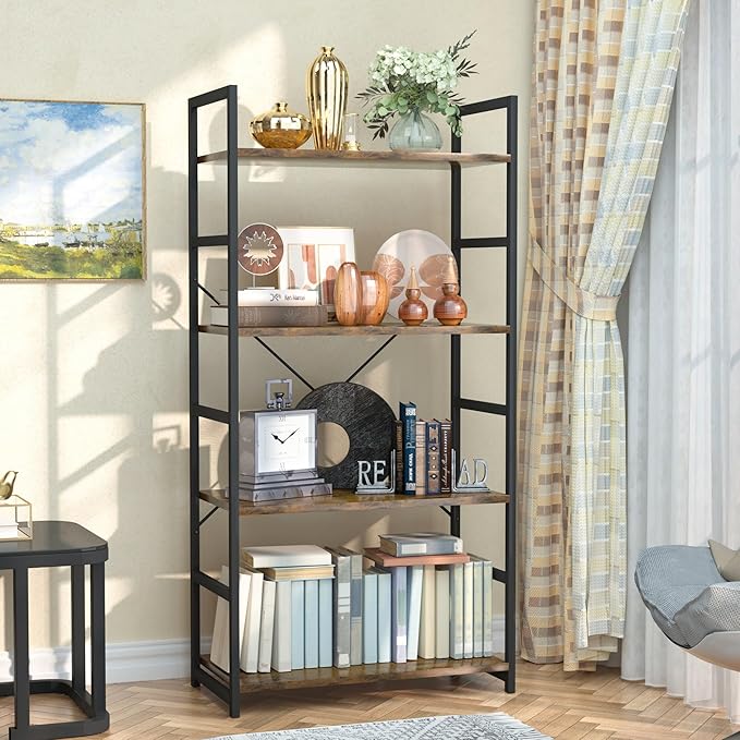 NUMENN 4 Tier Bookshelf, Tall Bookcase Shelf Storage Organizer, Modern Book S...
