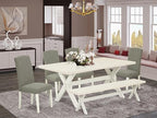 East West Furniture X027EN206-6 6 Piece Kitchen Table Set Contains a Rectangle Dining Table with X-Legs and 4 Dark Shitake Linen Fabric Parson Chairs with a Bench, 40x72 Inch, Multi-Color