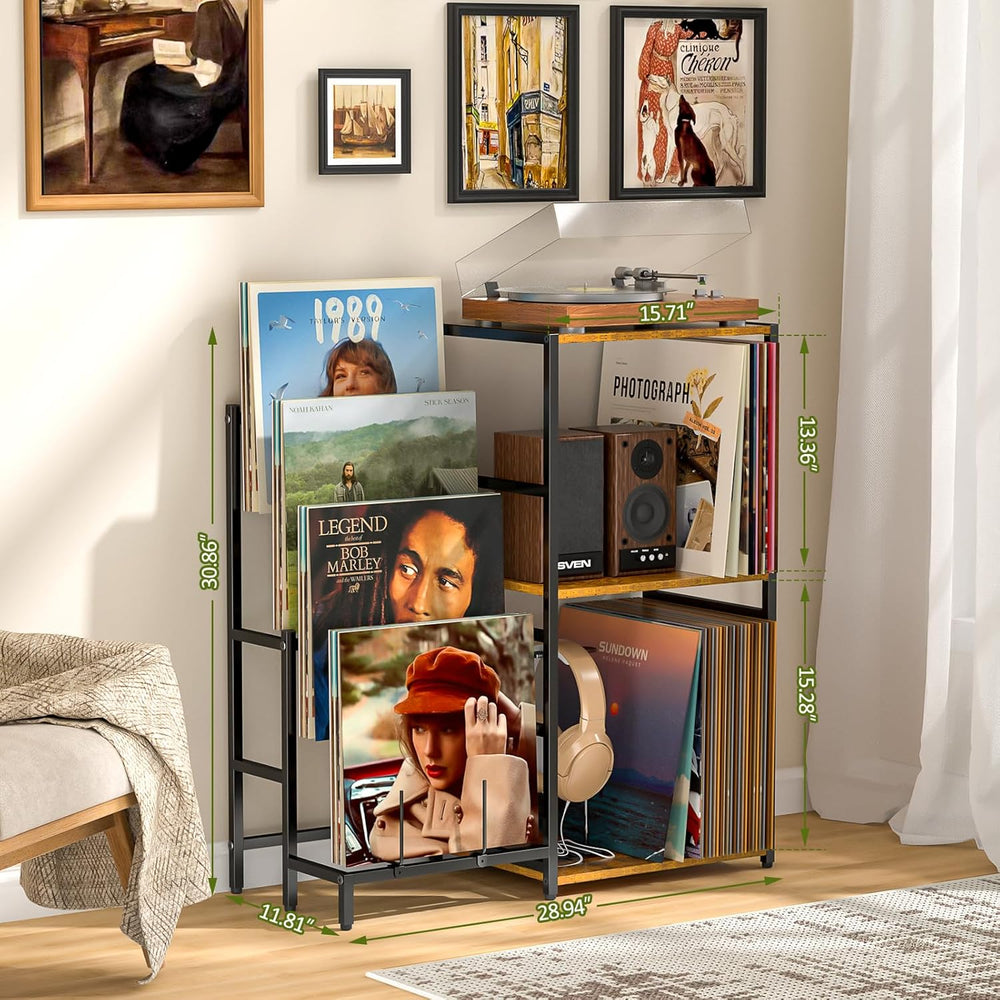 Record Player Stand, Turntable Stand with 4-Tier Vinyl Record Storage, Record...