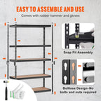 VEVOR Storage Shelving Unit, 5-Tier Adjustable Storage Shelves, 48" L x 24" W x 72" H Heavy Duty Garage Storage Shelves, Metal Shelves for Kitchen Pantry Basement Bathroom Laundry