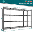 REIBII 78.4''W Storage Shelves, 4 Tier Wire Shelving Unit Loads 1500LBS with Adjustable 2PCS Heavy Duty Metal Shelving for Pantry, Kitchen,Garage Shelves.78.4''Wx11.8''Dx59''H,Black