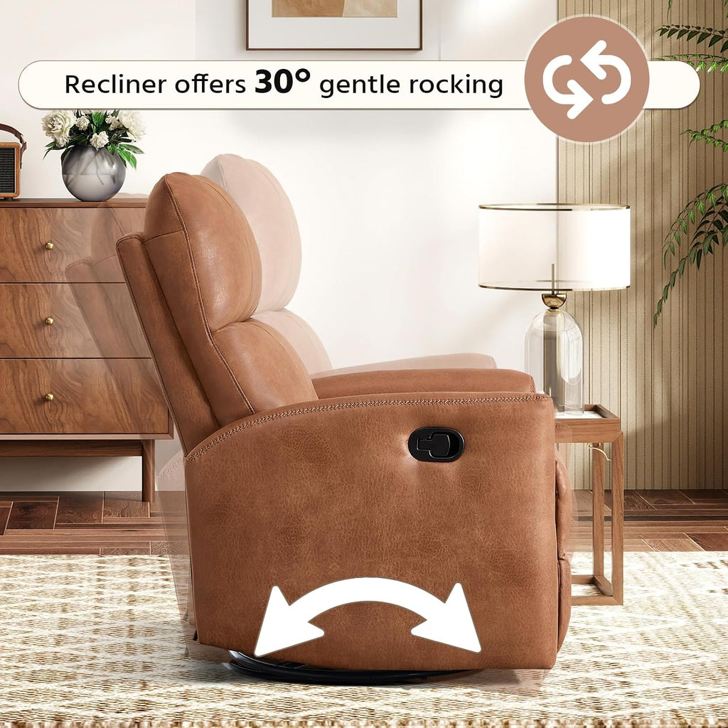 HAOMARKETS Swivel Rocker Recliner Chair Set of 2, Manual Faux Leather Glider Rocking Recliners for Adults, 360° Swivel Nursery Reclining Sofa with Padded Backrest for Living Room, Dark Brown