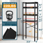 Over The Toilet Storage Cabinet,4 Tier Bathroom Organizer and Storage With Adjustable Shelf Waterproof Feet Pad and Basket Multifunctional Space Saver Freestanding Bathroom Shelves With Dividers Black