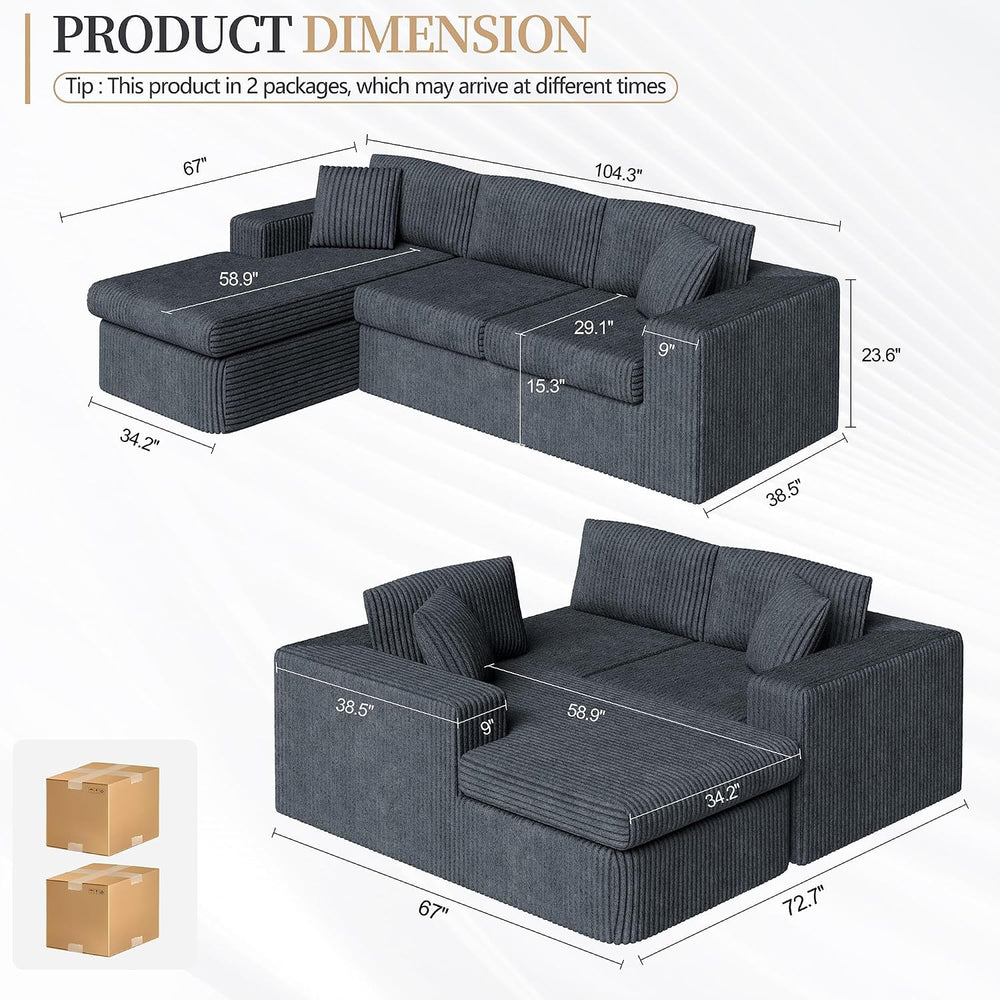 Vongrasig 105" Couches for Living Room,Sectional Couches Modular Sofa wi...