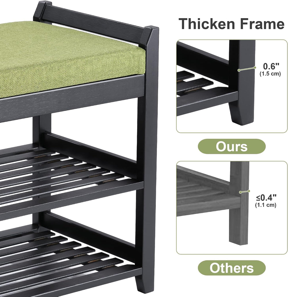 PETKABOO Shoe Rack Bench with Storage 27.6 in, Black Shoe Storage Bench with ...