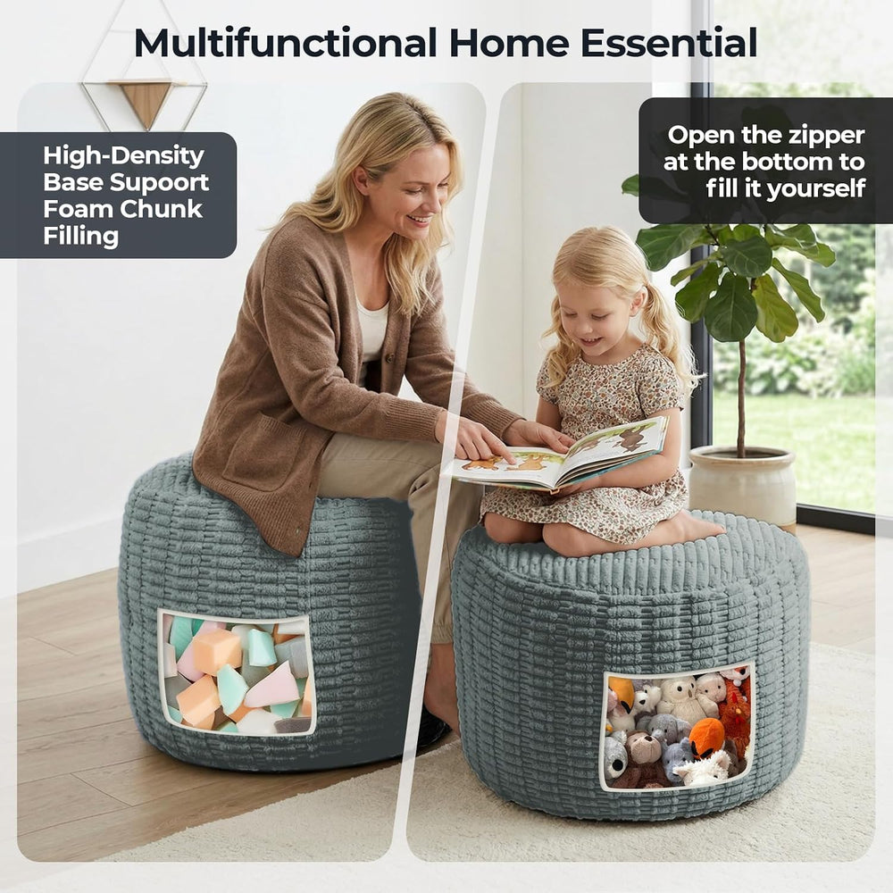 Round Pouf Ottoman Stuffed Corduroy Poufs Foot Rest with Foam Filling Fluffy ...