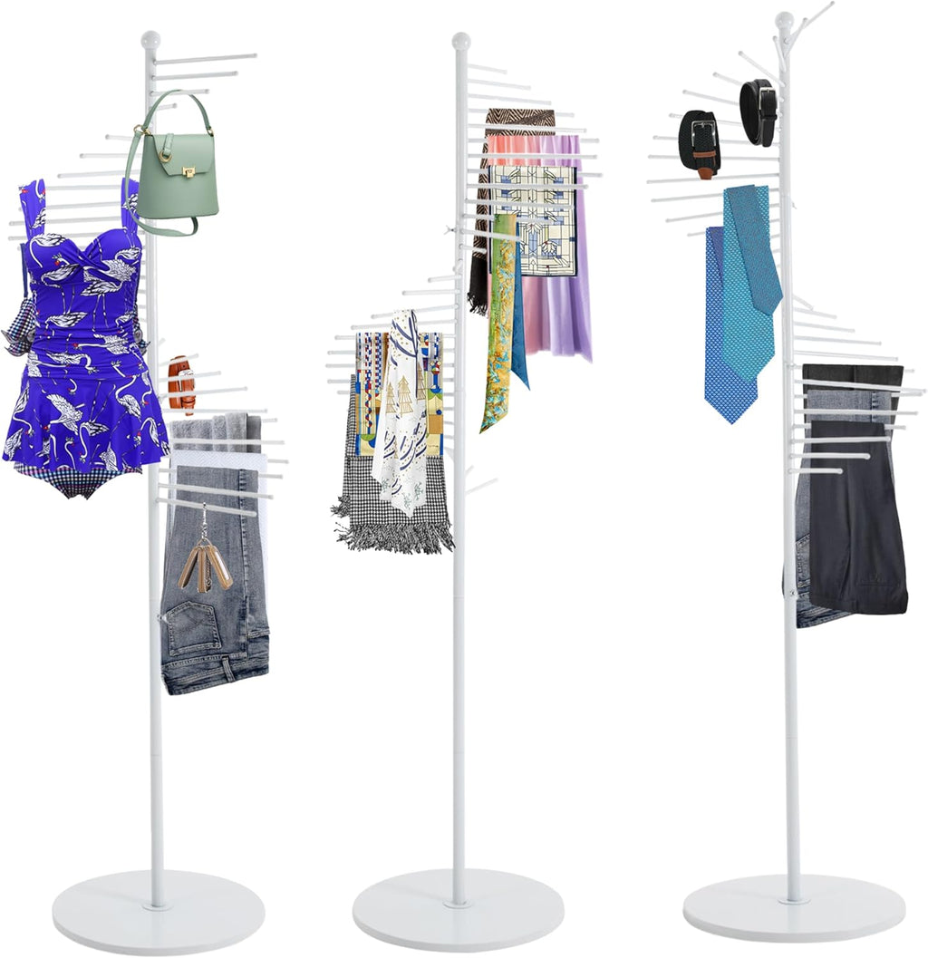 Floor Standing Belt Hanger Tie Rack, Retail Display Tie Scarf Rack, Belt Display Stand (Victorian, White)