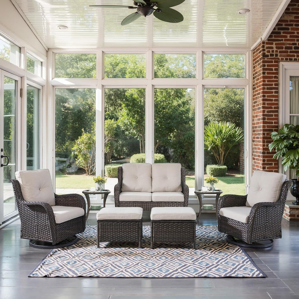 Belord 7 Piece Wicker Patio Furniture Set, Outdoor Swivel Rocker Chairs Set o...
