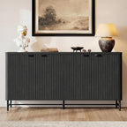 65" Buffet Cabinet with Storage, Fluted Credenza Sideboard with 4 Doors & Adjustable Shelves, Large Coffee Bar Console Table for Dining Room, Living Room, Entryway, Black Grey