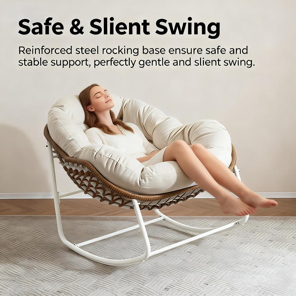 YDcosyfy Oversized Outdoor Papasan Rocking Chair with Soft Cushion, Comfy Pat...
