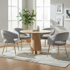 Grey Velvet Dining Chairs Gold Legs, Modern Dining Room Chairs with Arms Set of 4 Upholstered Accent Chair Armchair with Barrel Back for Kitchen Living Room