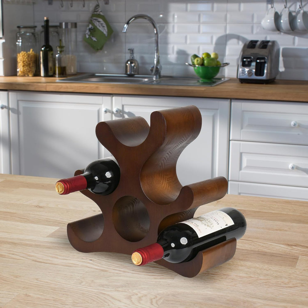 Countertop Wine Rack - 6 Bottle Wooden Wine Rack - Freestanding Wine Bottle H...