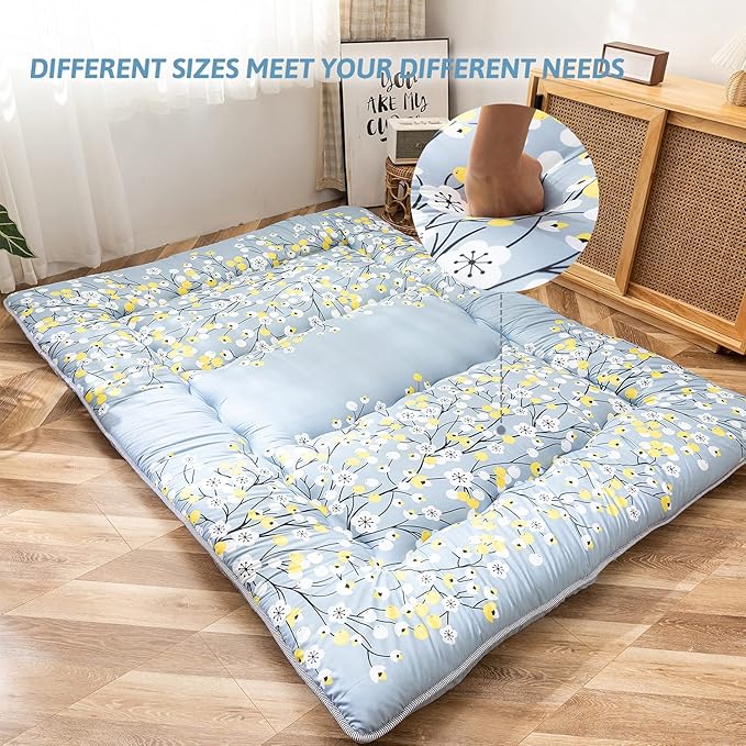 MAXYOYO Japanese Floor Mattress Futon Mattress, 4" Thicken Tatami Mat Sleeping Pad Foldable Roll Up Mat Boys Girls Dormitory Pad Kids Floor Lounger Pillow Bed, Charcoal Grey, Queen Size