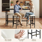 COSTWAY 4 Pieces Counter Height Bar Table Set with Power Outlet, 60" Farmhouse Modern Dining Table w/ 3 Padded Stools, Long Kitchen Island Table and Upholstered Chairs for Breakfast Nook, Small Spaces