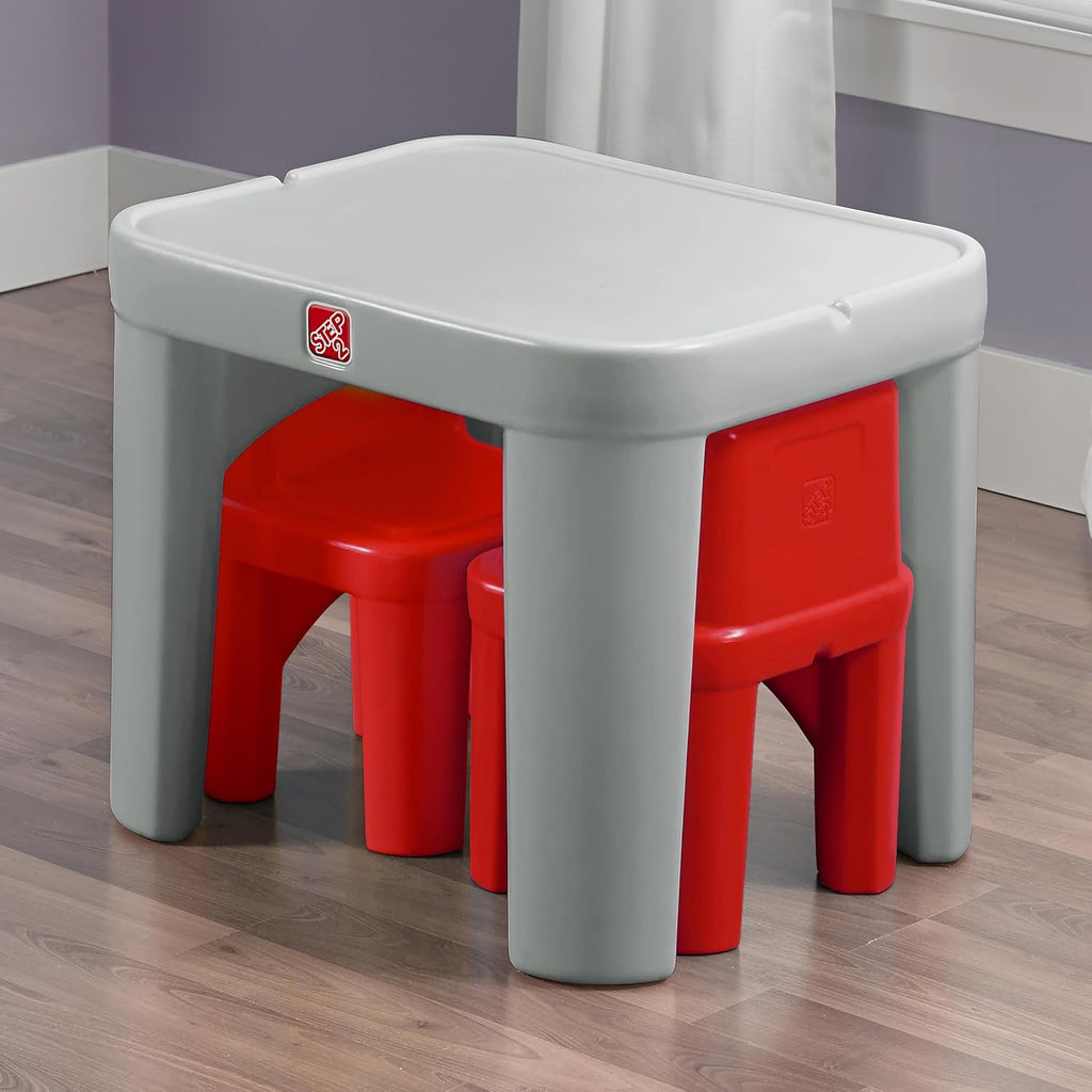 Step2 Mighty My Size Kids Table & Chair Set, Playroom Activity Table for Arts & Crafts, Made of Durable Plastic, For Toddlers 2+ Years Old, Gray & Red