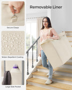 SONGMICS Laundry Basket with Wheels, 3-Section Rolling Laundry Hamper, 52.8 Gallons (200 L), Removable Liner, Steel Frame with Handle, 35.8 x 15.4 x 31.9 Inches, Cream White URLS005W01