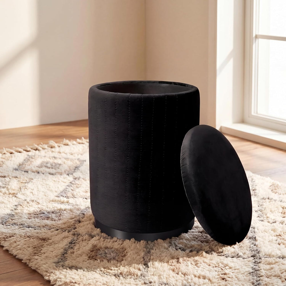 Boahaus Modern Black Suede Vanity Stool with Hidden Storage, Soft Cushioned S...