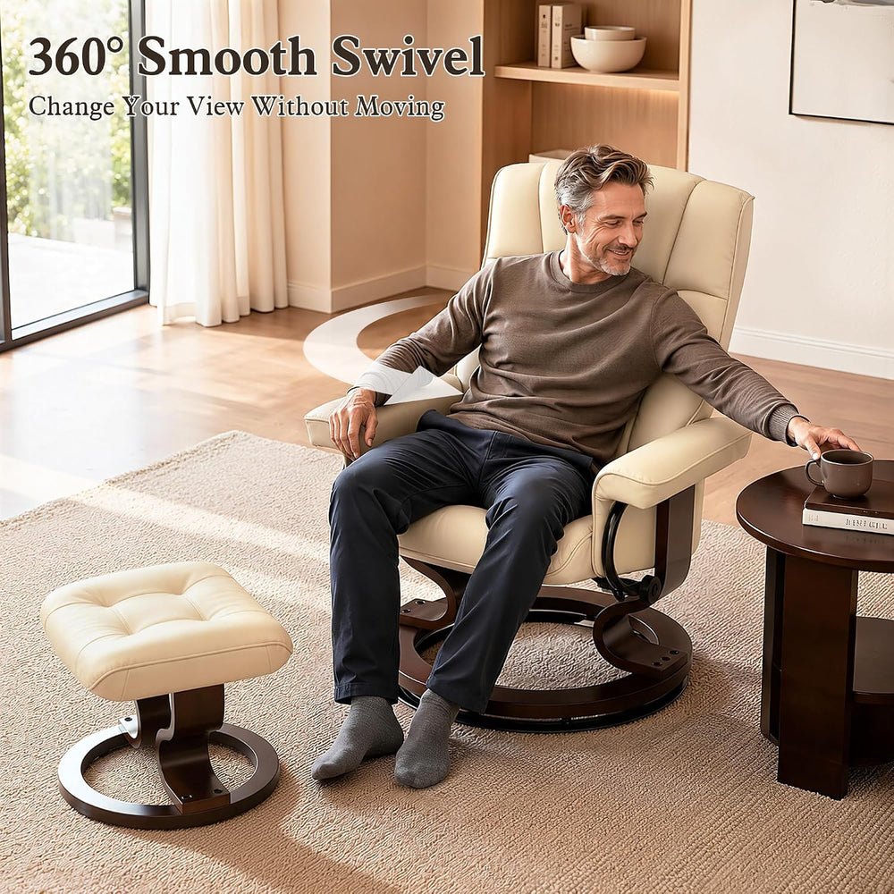 MCombo Manual Swivel Recliner with Ottoman, Faux Leather 9019