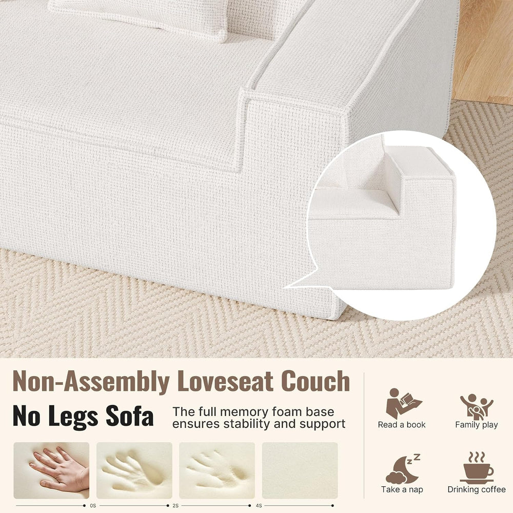 77'' Modern Small Cloud Loveseat Sofa, Love Seat Couch, Beige | Luxan...