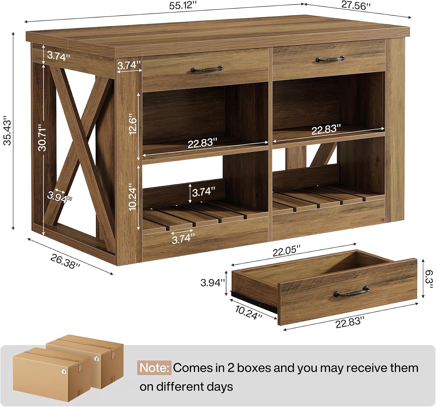 Tribesigns 55" Kitchen Island with Storage Drawers and Shelves, Farmhouse Large Island Table for Kitchen, Dining Room