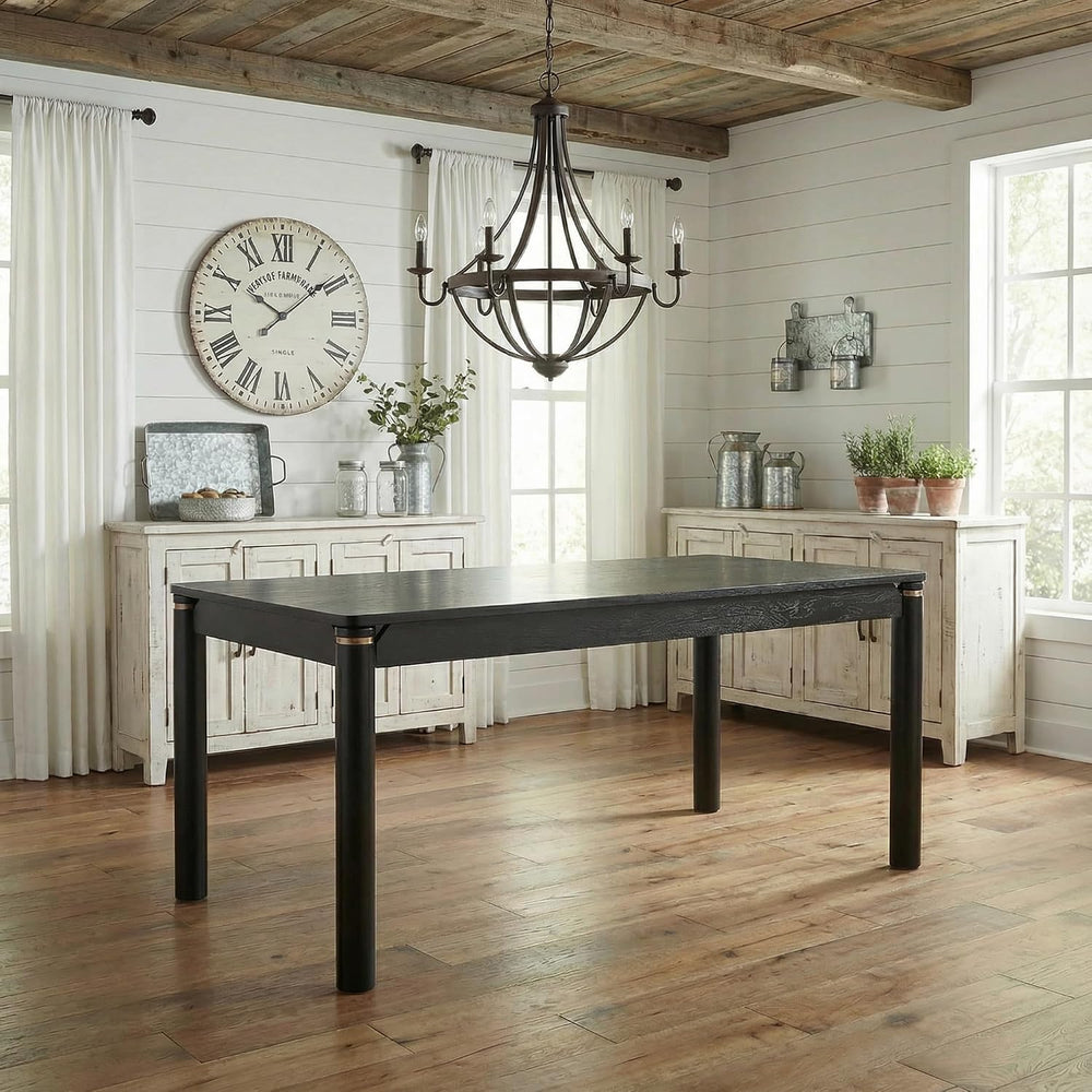 Hyfirm 63 Inch Black Solid Wood Dining Table for 4-6, Mid Century Modern Rect...