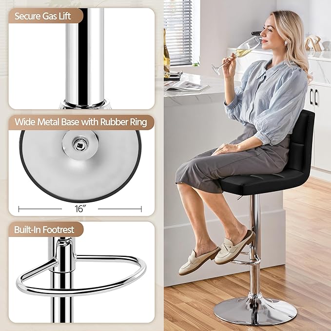 Yaheetech Bar Stools Set of 2, Adjustable PU Leather Swivel Barstools, Modern...