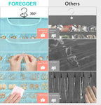 FOREGOER Hanging Jewelry Organizer with 88 Zippered Pockets, Dustproof Foldable for Travel, Accessories Organizer for Holding Jewelries Earring Organizers and Storage (Blue)