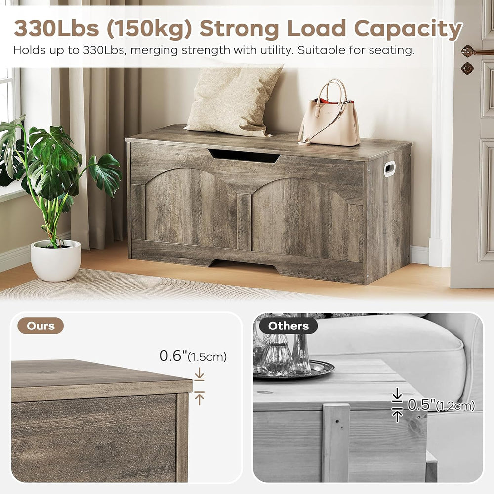 39.4" Storage Chest, Retro Storage Bench, Storage Trunk with 2 Safety Hi...