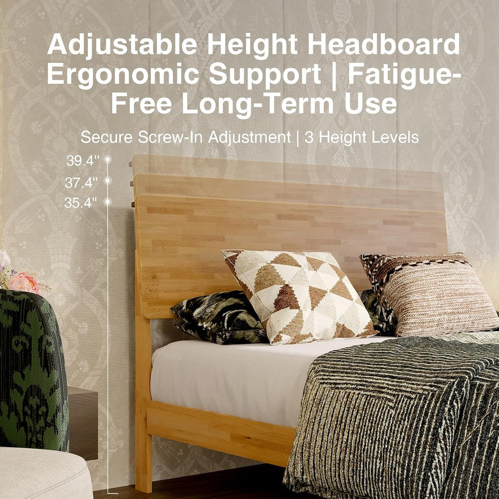 Novilla Queen Bed Frame with 3-Level Adjustable Storage Headboard, Solid Wood...