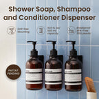 MaisoNovo Shampoo and Conditioner Dispenser - Shower Soap Dispenser Wall Mounted - 16.9 fl oz Set of 3 Amber Plastic Bottles Black Pump - 3 Chamber No Drill