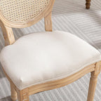 French Country Dining Chairs Set of 2,Farmhouse Upholstered Dining Room Chairs with Round Back and Solid Leg,Rattan Kitchen Chairs for Kitchen/Bedroom/Dining Room,Beige
