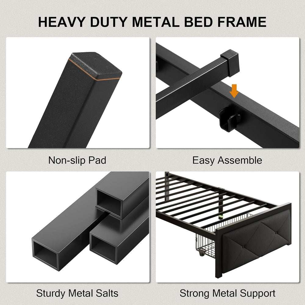Einhomn Full Size Bed Frame with 2 Storage Drawers, Metal Platform Bed with C...