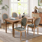 French Country Dining Chairs Set of 4,Farmhouse Upholstered Dining Room Chairs with Tufted Round Back&Solid Leg,PU Leather Kitchen Side Chairs for Kitchen/Bedroom/Dining Room,Turquoise