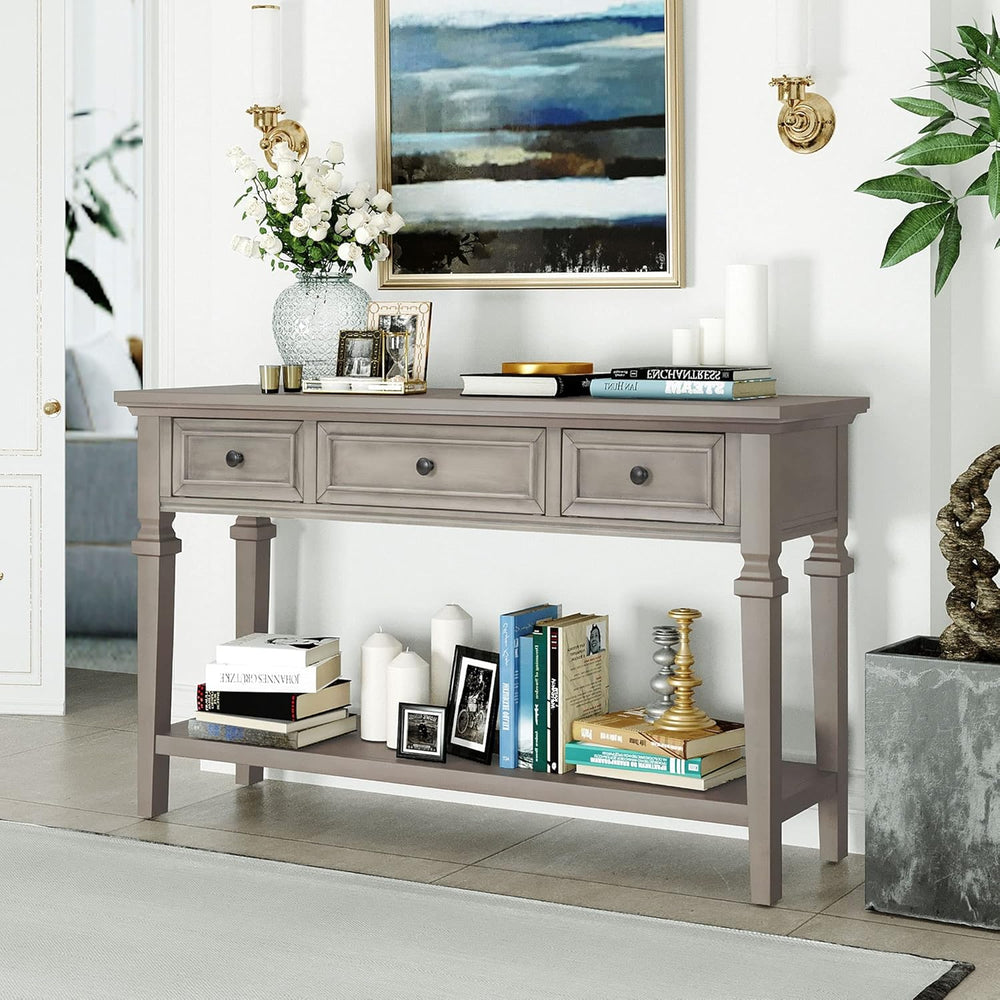 Knocbel 50" Retro Style Console Table Solid Wood Frame Sofa Table with B...