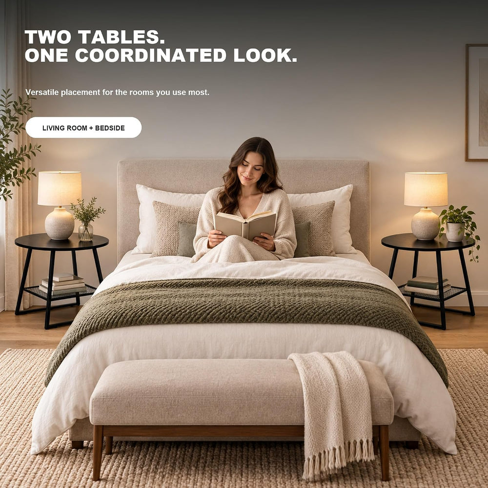 Lightdot 24-Inch 2-Tier Round Side Table with Storage Shelf