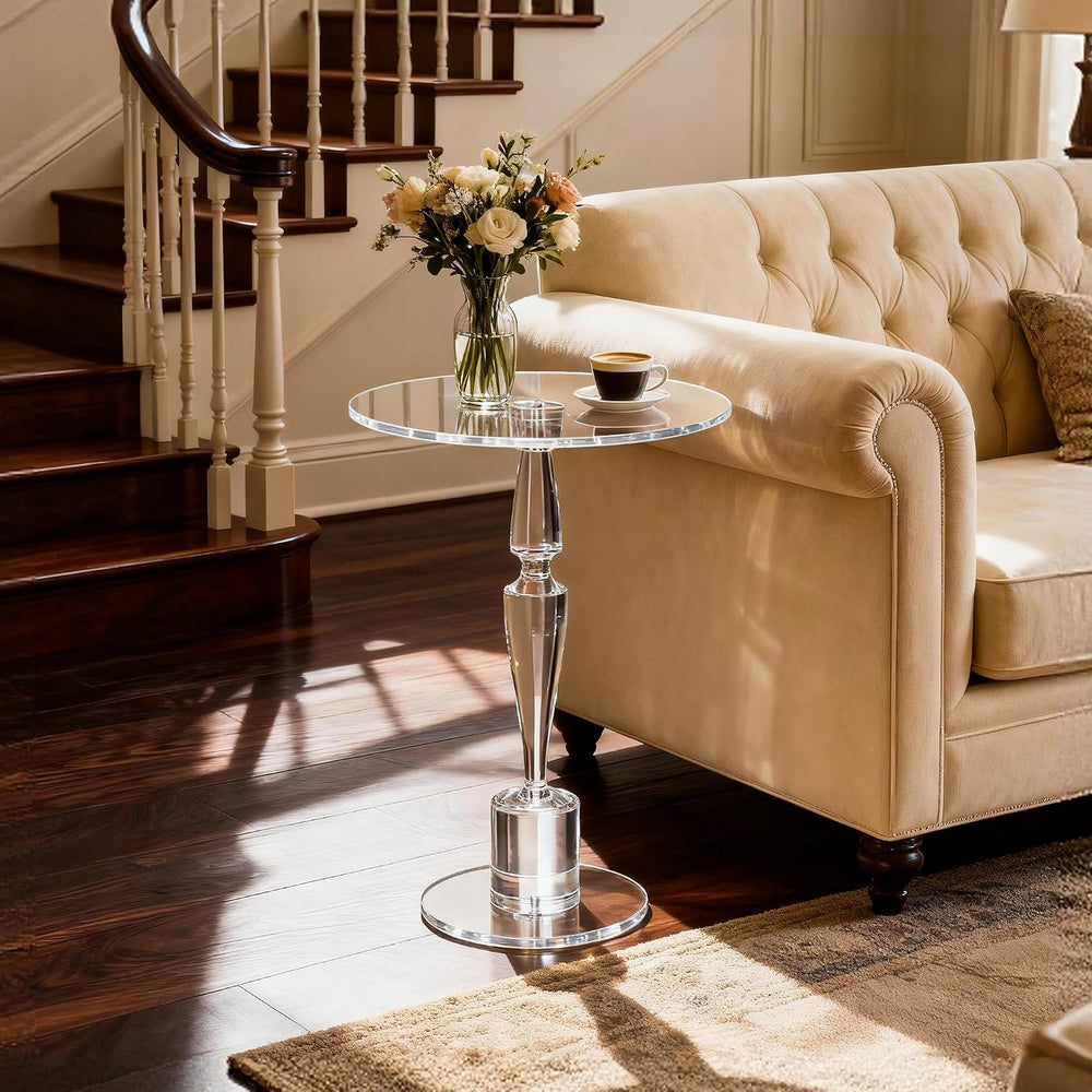 Acrylic Round Side Table, End Table Nightstand Pedestal Table for Living Room...
