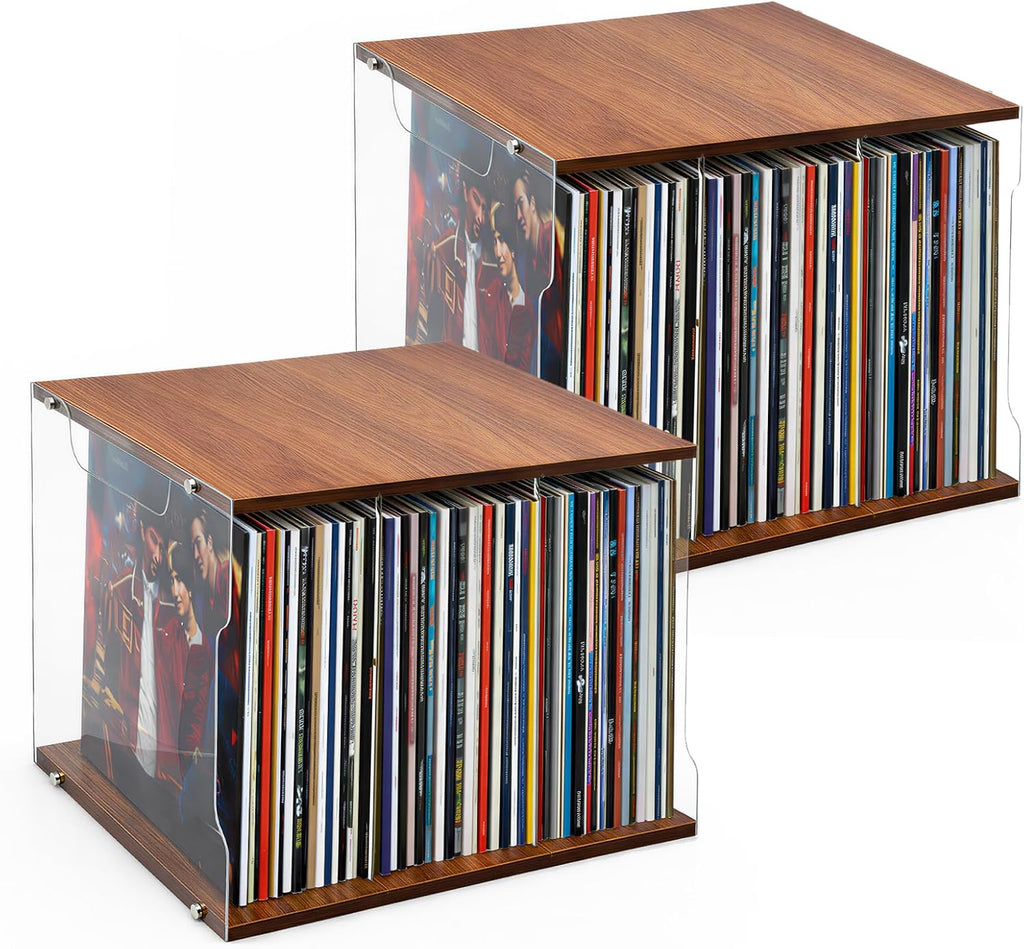 2Pcs Vinyl Record Storage Rack. Record Album Storage Bin. Holds 160–200 Records. Premium Transparent Vinyl Record Stand.Also Suitable for Storing Magazines, Books, Files, Or Cds.