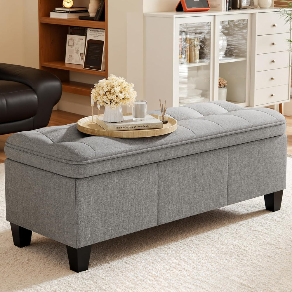 YESHOMY 47 Inches Ottoman with Storage, Light Grey Linen | Storage Bench with...