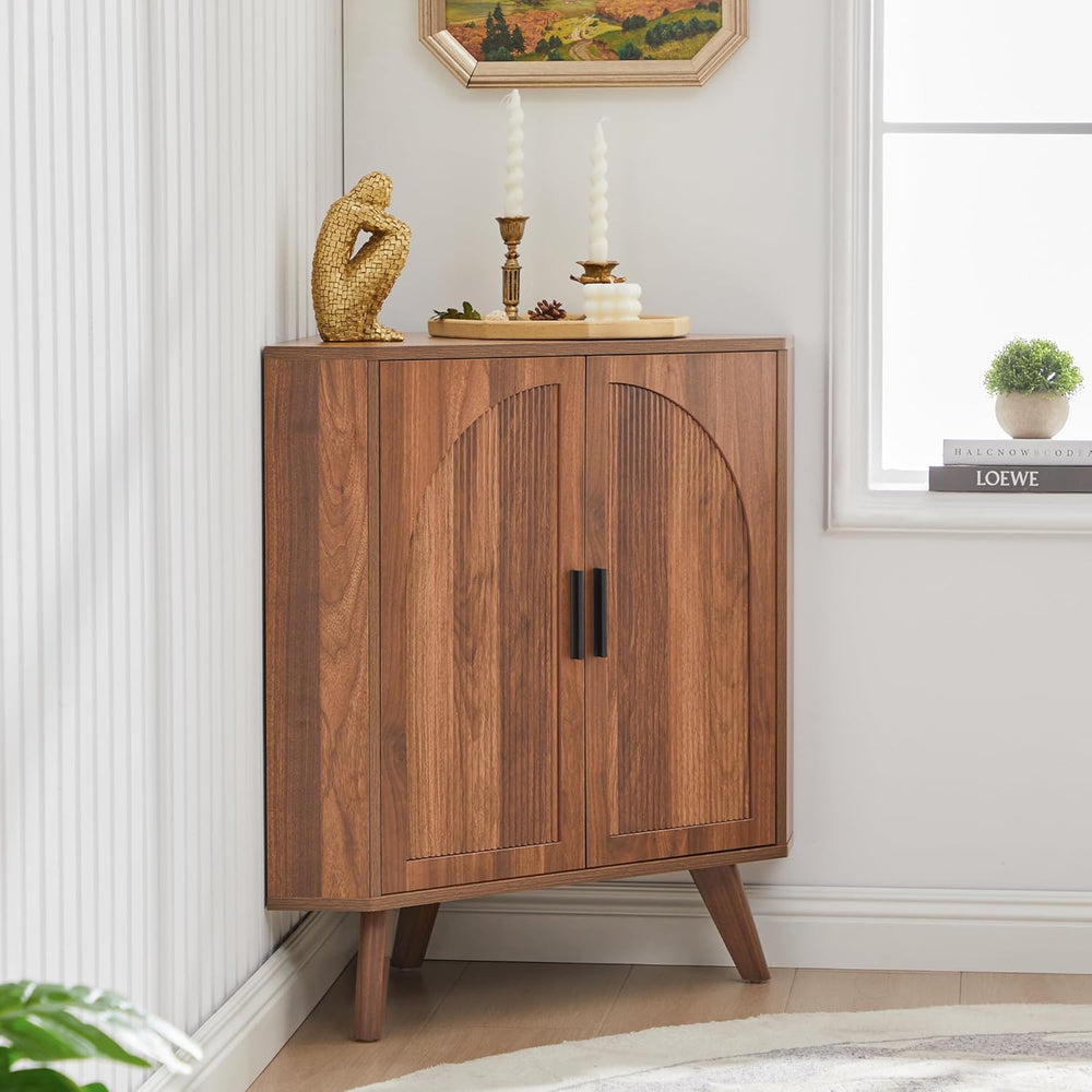 BERRYMERRY Fluted Corner Cabinet with Storage,Space Saving Corner Floor Cabin...