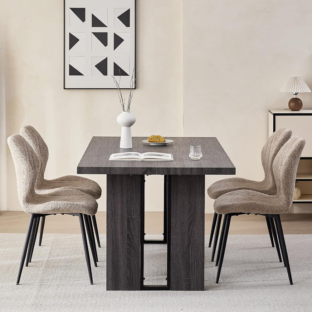 Modern Minimalist Dining Chairs Set of 4, Boucle Fabric, Brown | Thick High-D...