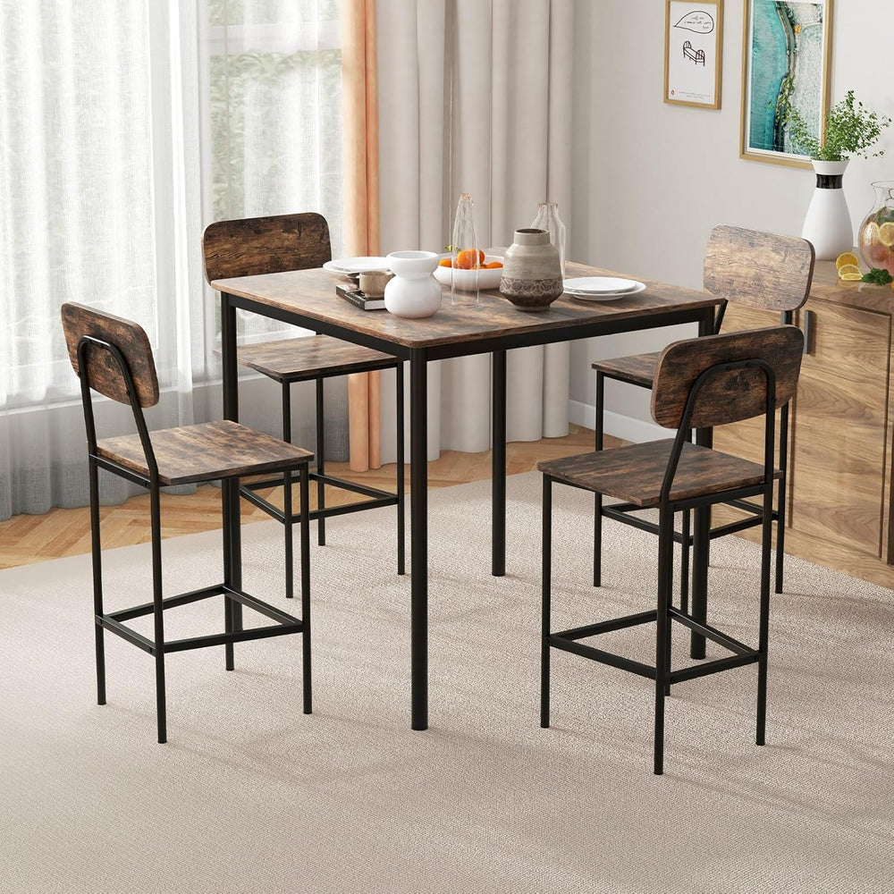 Giantex 5-Piece Dining Table Set W/Counter Height Table & 4 Bar Stools, I...