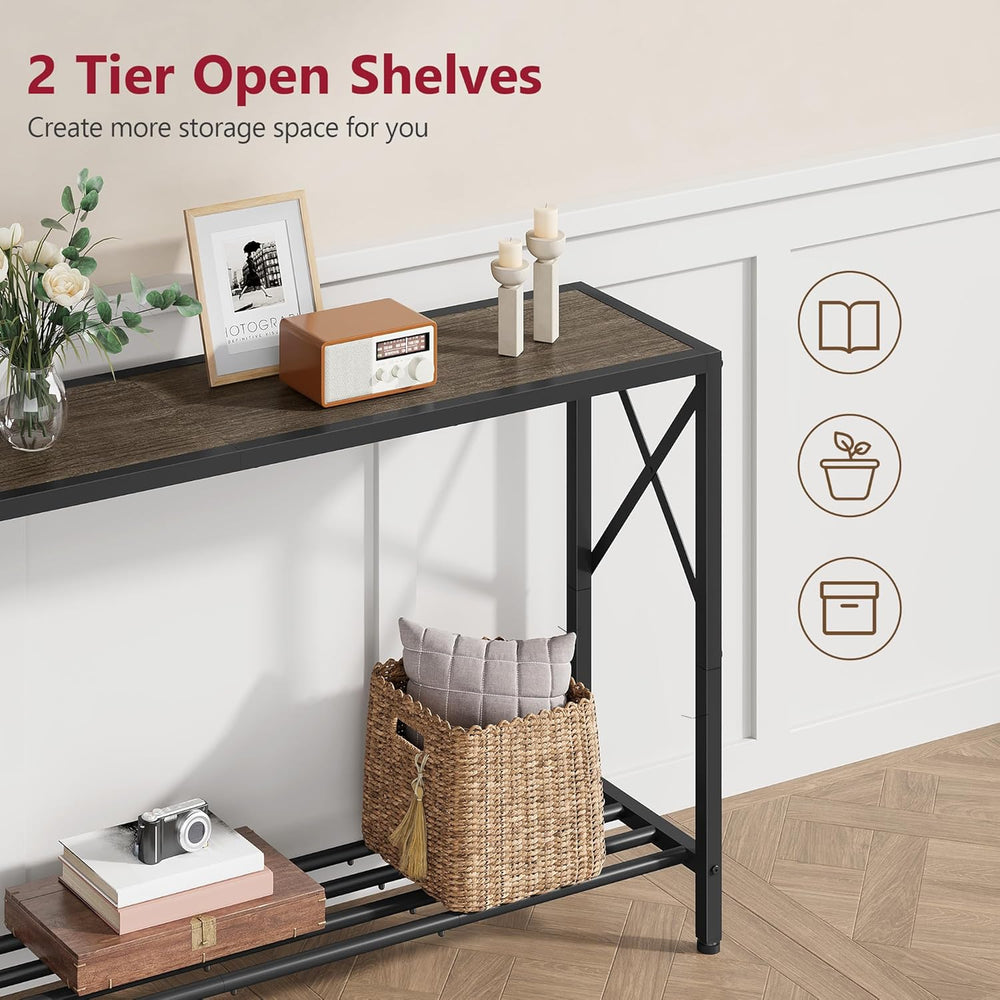 Tajsoon Industrial Console Table 41.8", 2 Tier Entryway Table with Stora...
