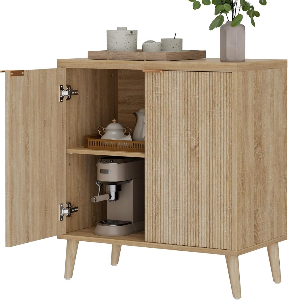 Homleke Buffet Cabinet with Storage, Modern Fluted Accent Sideboard with Door...