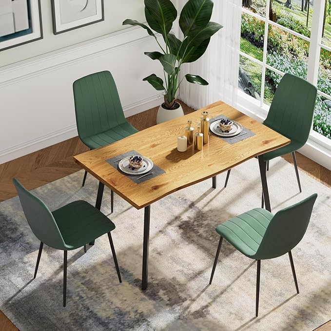 Dining Chairs Set of 6, Modern Kitchen Dining Room Chairs, Ergonomic Velvet Dining Chair Upholstered Cushion Seat and Sturdy Metal Legs(Green)