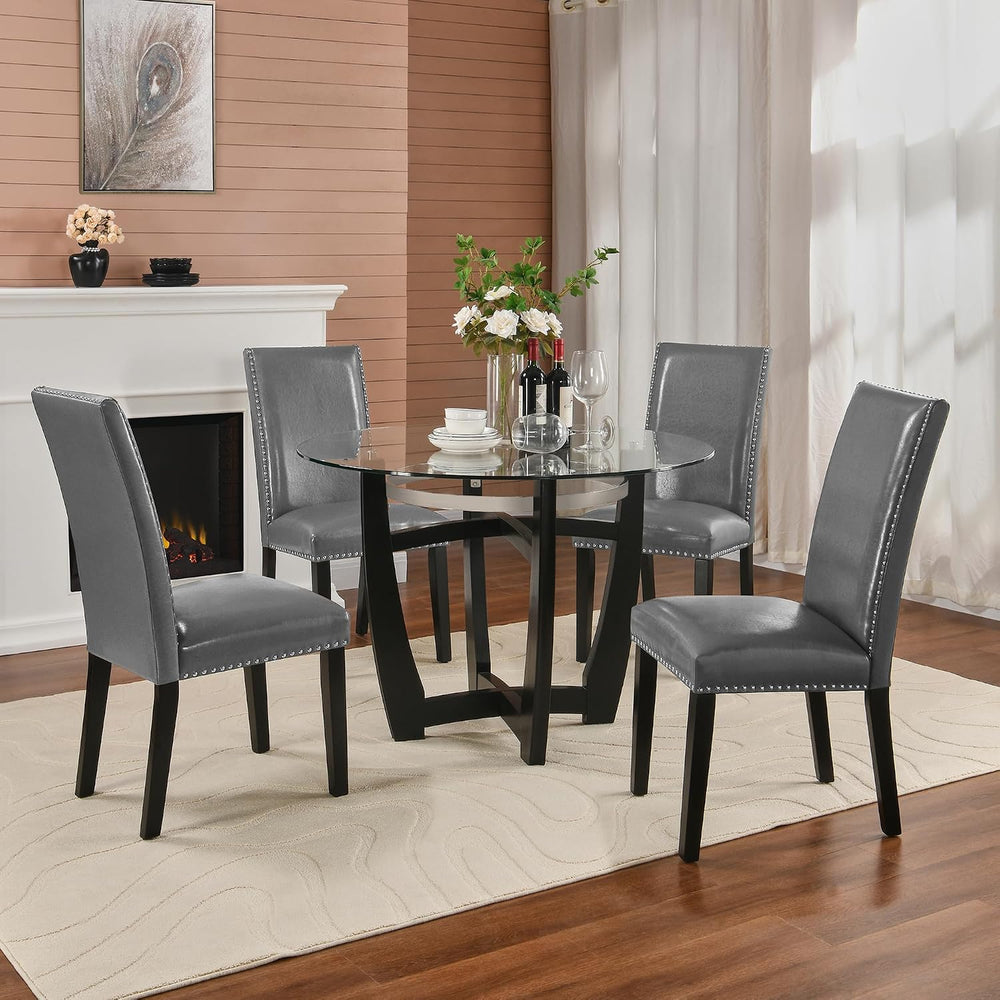 PADMA HOUSE Round Glass Dining Table Set for 4, 45in Modern Kitchen Small Woo...