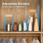 Bag & Purse Organizer for Closet: Adjustable Clear Handbag Storage Shelf - Plastic Clutch Dividers for Closet Organizers and Storage - Keep Carteras & Pocketbook Upright